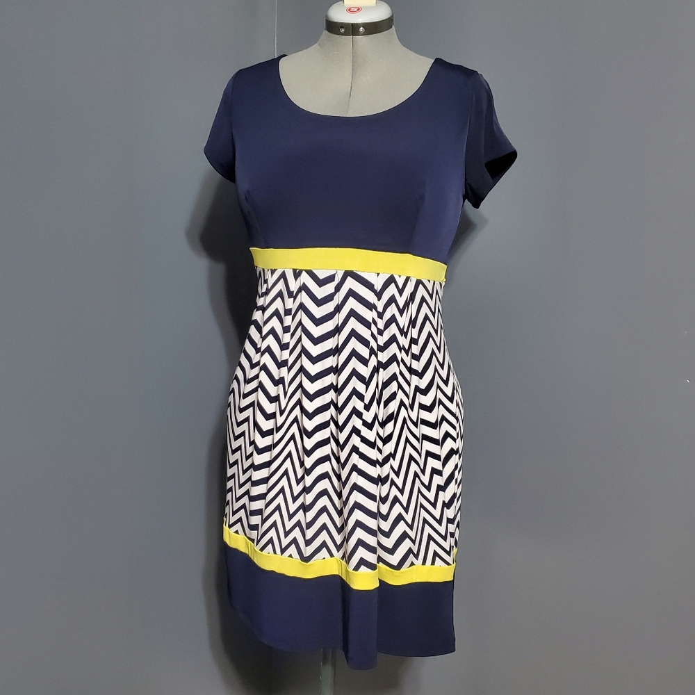 Enfocus Studio Navy and Yellow Chevron Dress Size 14